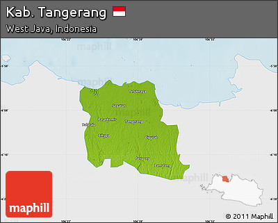 Physical Map of Kab. Tangerang, single color outside