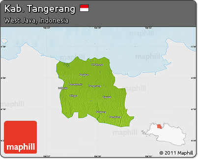 Physical Map of Kab. Tangerang, single color outside