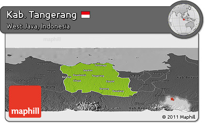 Physical Panoramic Map of Kab. Tangerang, darken, desaturated