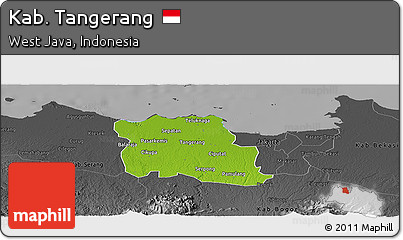 Physical Panoramic Map of Kab. Tangerang, darken, desaturated