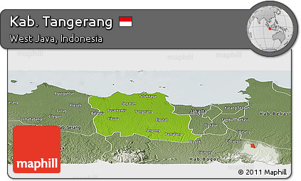 Physical Panoramic Map of Kab. Tangerang, semi-desaturated