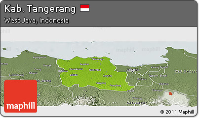 Physical Panoramic Map of Kab. Tangerang, semi-desaturated
