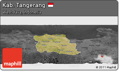 Satellite Panoramic Map of Kab. Tangerang, darken, desaturated