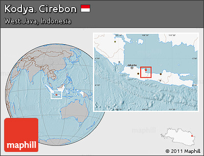 Gray Location Map of Kodya. Cirebon, highlighted country, hill shading