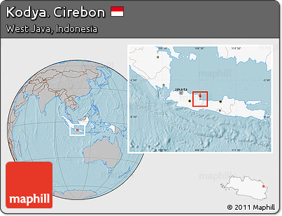 Gray Location Map of Kodya. Cirebon, highlighted country, hill shading