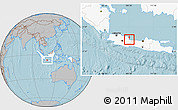 Gray Location Map of Kodya. Cirebon, highlighted country, hill shading