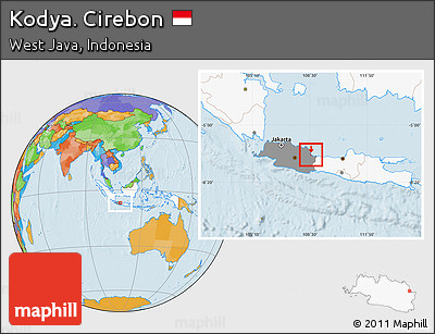 Political Location Map of Kodya. Cirebon, highlighted country, highlighted parent region