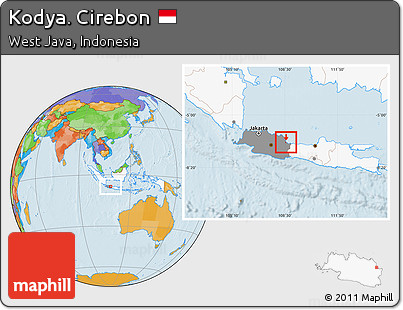 Political Location Map of Kodya. Cirebon, highlighted country, highlighted parent region