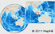 Shaded Relief Location Map of Kodya. Cirebon, highlighted country, highlighted parent region, within the entire country