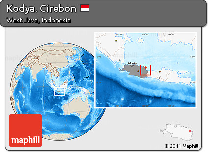 Shaded Relief Location Map of Kodya. Cirebon, highlighted country, highlighted parent region