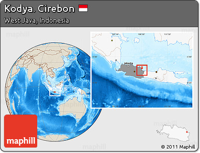 Shaded Relief Location Map of Kodya. Cirebon, highlighted country, highlighted parent region