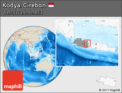 Shaded Relief Location Map of Kodya. Cirebon, highlighted country, highlighted parent region
