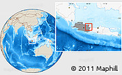 Shaded Relief Location Map of Kodya. Cirebon, highlighted country, highlighted parent region