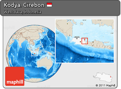 Shaded Relief Location Map of Kodya. Cirebon, highlighted parent region