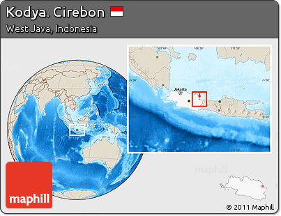 Shaded Relief Location Map of Kodya. Cirebon, highlighted parent region