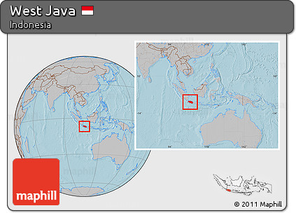 Gray Location Map of West Java, within the entire country, hill shading
