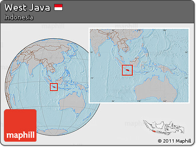 Gray Location Map of West Java, within the entire country, hill shading