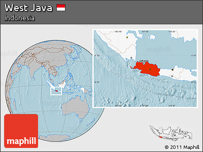 Gray Location Map of West Java, highlighted country, hill shading