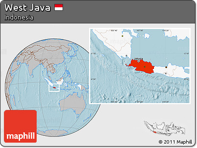 Gray Location Map of West Java, highlighted country, hill shading