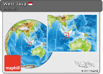 Physical Location Map of West Java, highlighted country, within the entire country