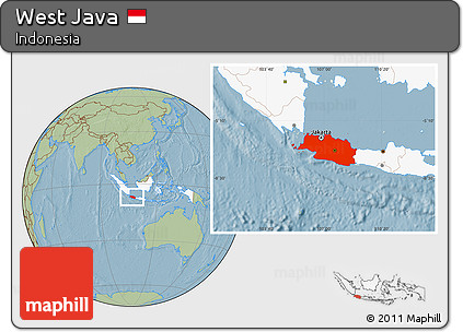 Savanna Style Location Map of West Java, highlighted country, hill shading