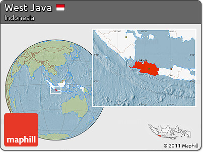 Savanna Style Location Map of West Java, highlighted country, hill shading