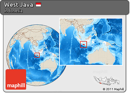 Shaded Relief Location Map of West Java, highlighted country, within the entire country