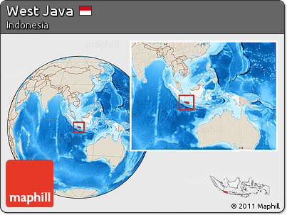 Shaded Relief Location Map of West Java, highlighted country, within the entire country