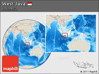 Shaded Relief Location Map of West Java, highlighted country, within the entire country