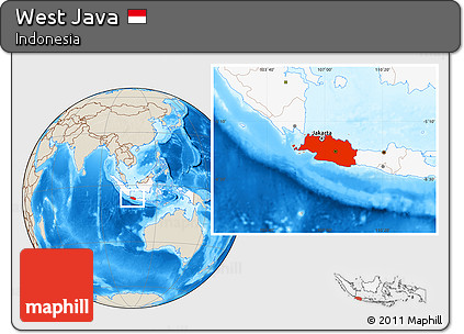 Shaded Relief Location Map of West Java, highlighted country