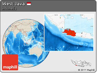 Shaded Relief Location Map of West Java, highlighted country