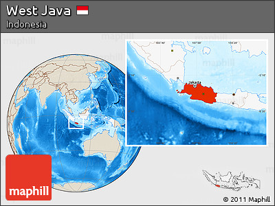 Shaded Relief Location Map of West Java, highlighted country