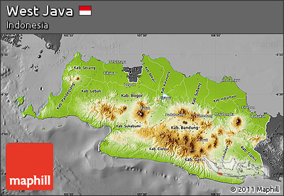 Physical Map of West Java, darken, desaturated