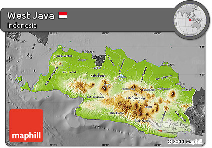 Physical Map of West Java, darken, desaturated