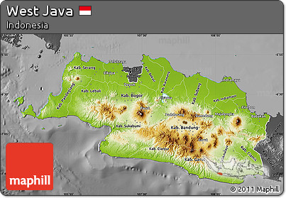 Physical Map of West Java, darken, desaturated