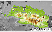 Physical Map of West Java, darken, desaturated
