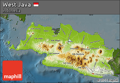 Physical Map of West Java, darken