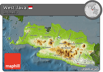 Physical Map of West Java, darken