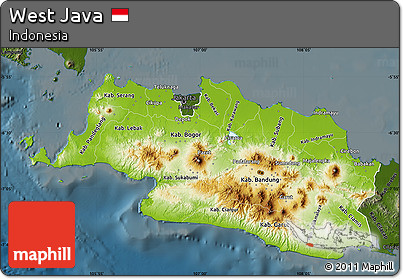 Physical Map of West Java, darken
