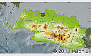 Physical Map of West Java, darken, semi-desaturated