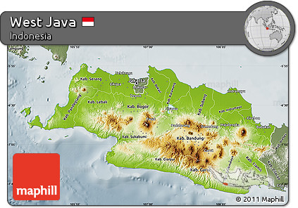Physical Map of West Java, semi-desaturated