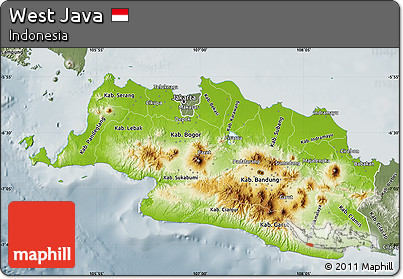 Physical Map of West Java, semi-desaturated