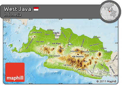 Physical Map of West Java, shaded relief outside