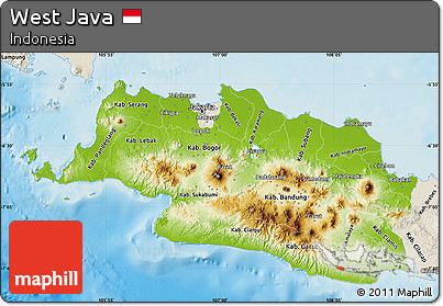 Physical Map of West Java, shaded relief outside