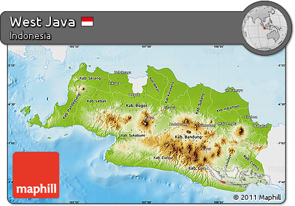 Physical Map of West Java, single color outside
