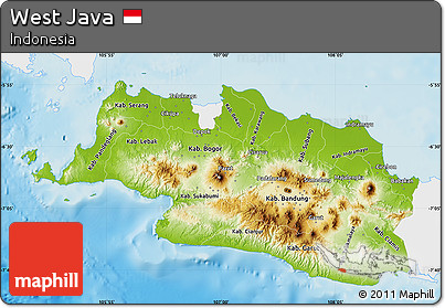 Physical Map of West Java, single color outside