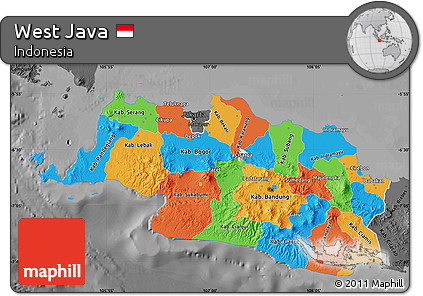 Political Map of West Java, darken, desaturated
