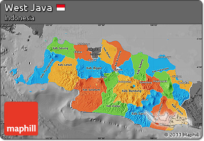 Political Map of West Java, darken, desaturated