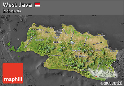 Satellite Map of West Java, darken, desaturated