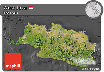 Satellite Map of West Java, darken, desaturated